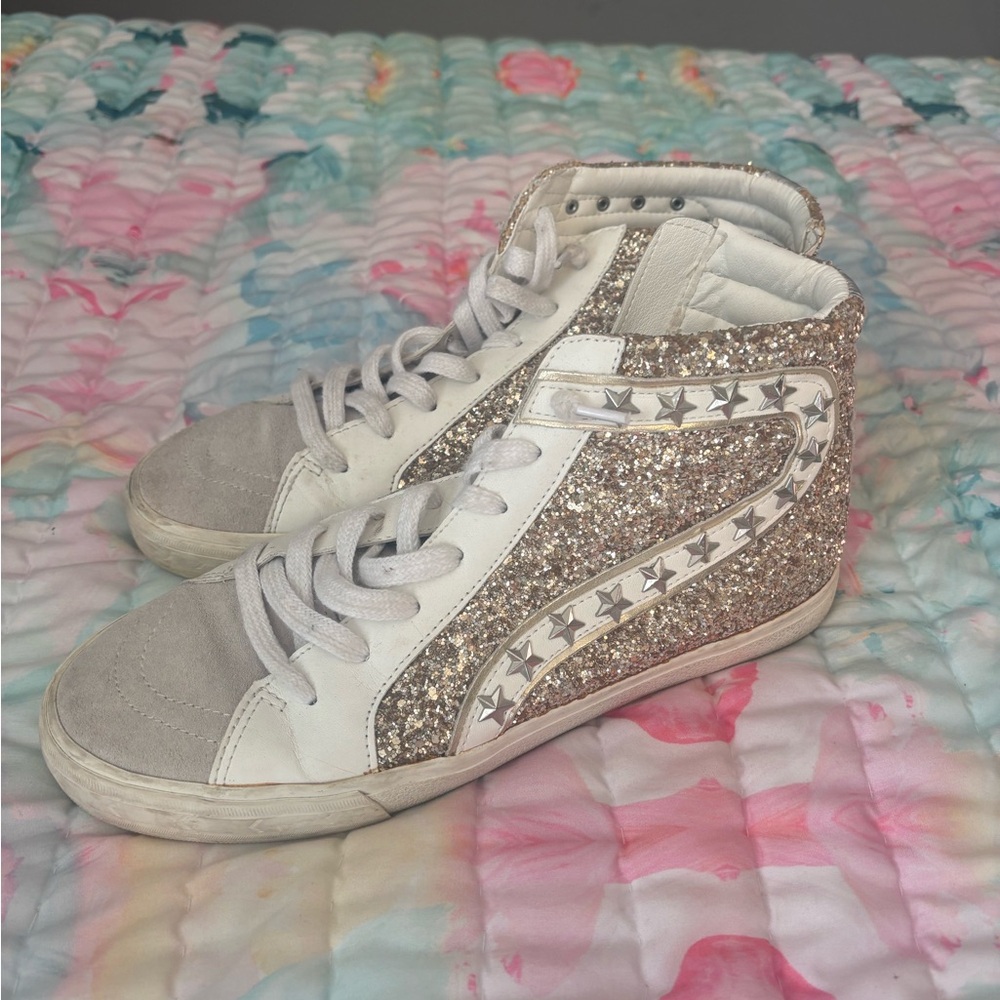Vintage Havana Glitter High-Top Women's Sneakers - White and Gold